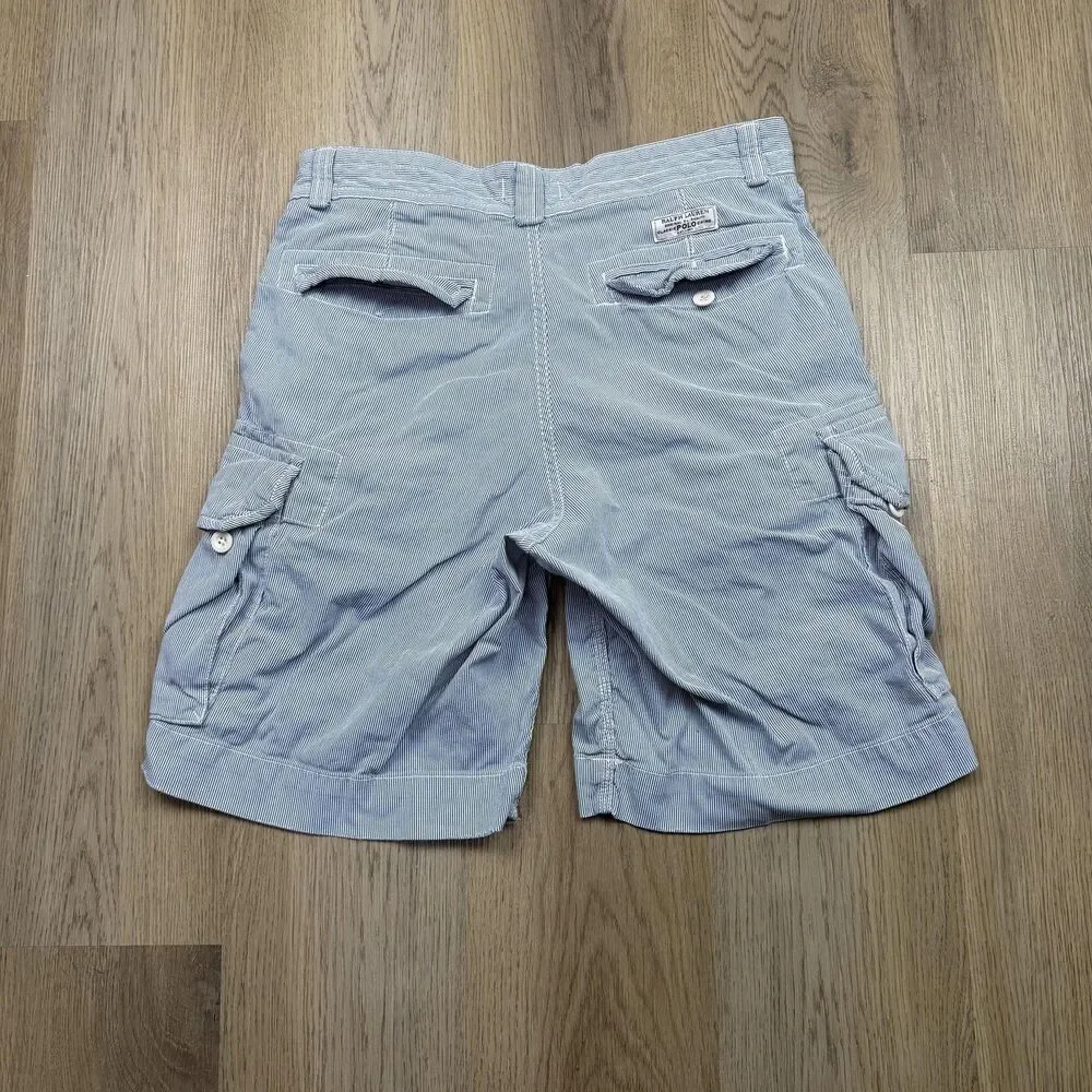 Polo Ralph Lauren Cargo Shorts Mens 32 Blue Striped Canvas 10